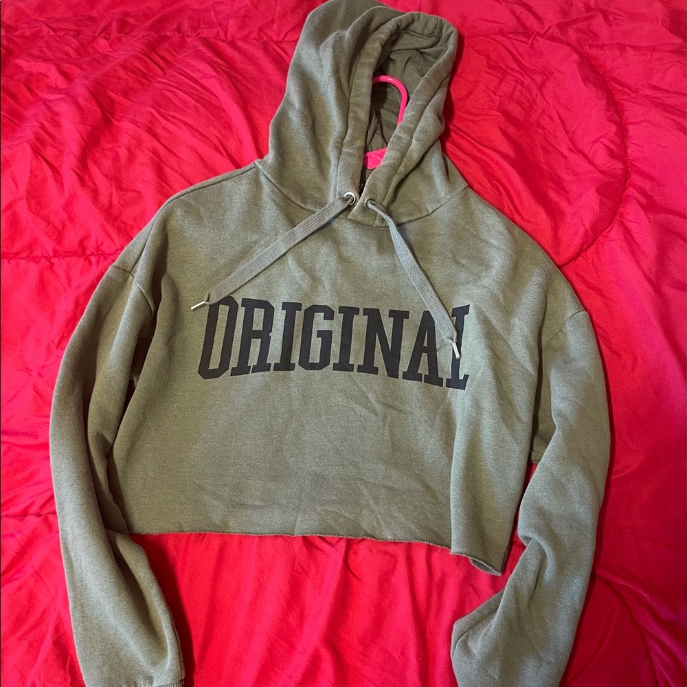army green H&M cropped hoodie